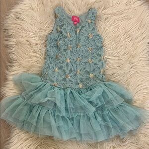 Pinky Kids Formal Dress in Teal and Gold